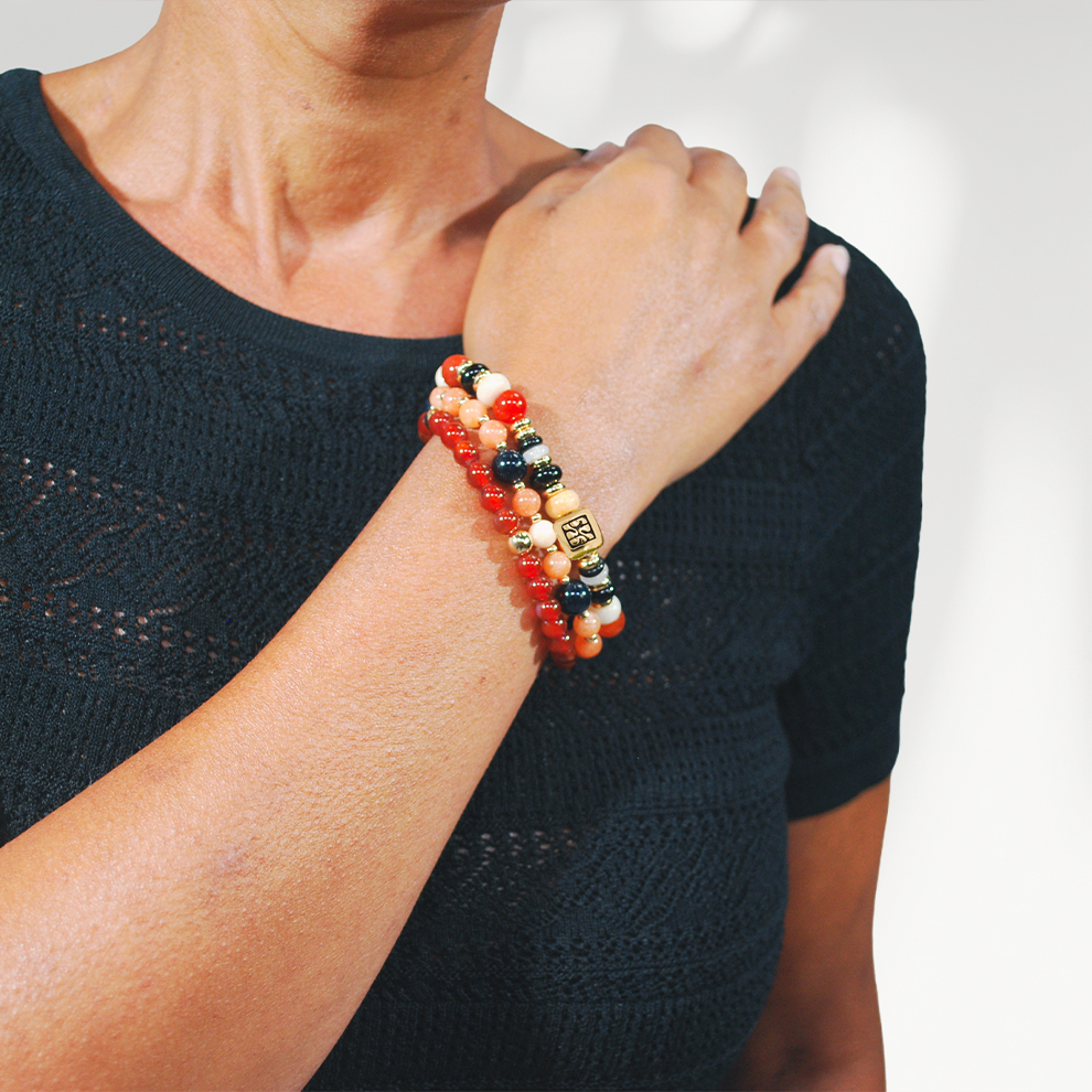 Solena Sunset Mix set van 3 dames armbanden samen gedragen op pols met 18k gold plated accenten
