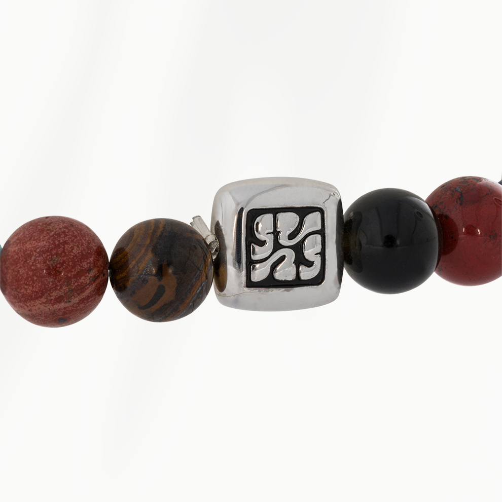 Close-up van metalen detail met gegraveerd logo van Elements heren armband Turquoise Core