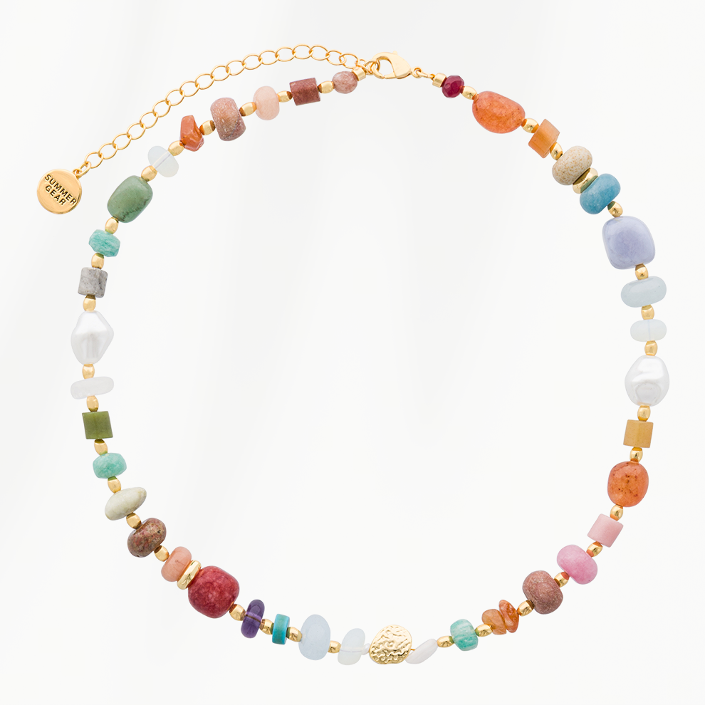 Solena Color Ritual dames ketting met natuurstenen kralen en 18k vergulde details volledig zichtbaar