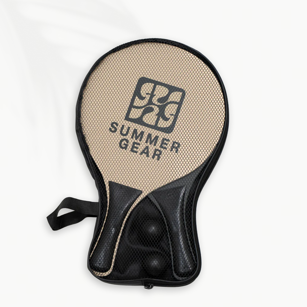 Beachball set met 2 rackets en ballen in ademende mesh tas