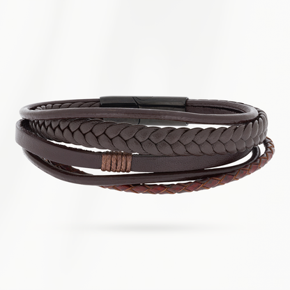 Core Dust Trail heren armband van leer en stainless steel met vijf banden in zwart en bruin