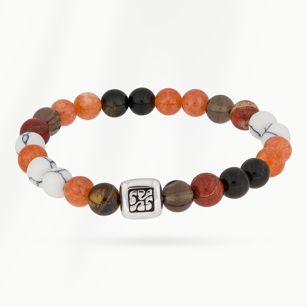 Elements heren armband Soft Stone met natuursteen kralen in rood, bruin, wit en zwart