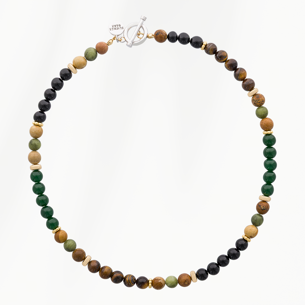 Elements heren ketting Forest Green met mix van natuursteen kralen
