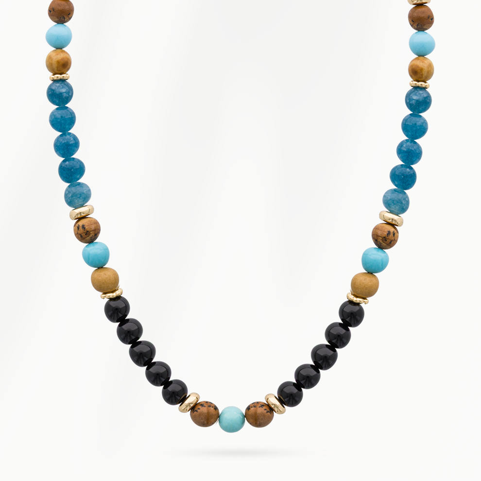 Elements heren ketting Ocean Blue met blauwe en bruine natuursteen kralen