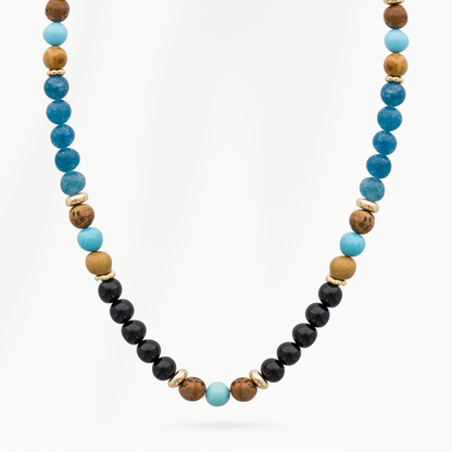 Elements heren ketting Ocean Blue met blauwe en bruine natuursteen kralen