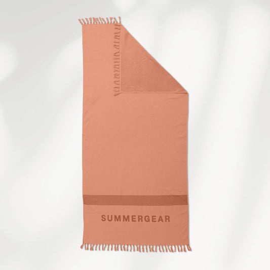 Roze hamamdoek van biologisch katoen van SummerGear met badstof achterkant detail