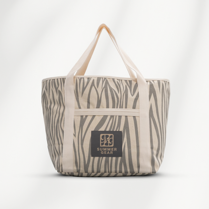 Strandtas met rits Avalon middelgroot die volledig afsuit met rits van  canvas in de kleur naturel en grijsvoorzijde