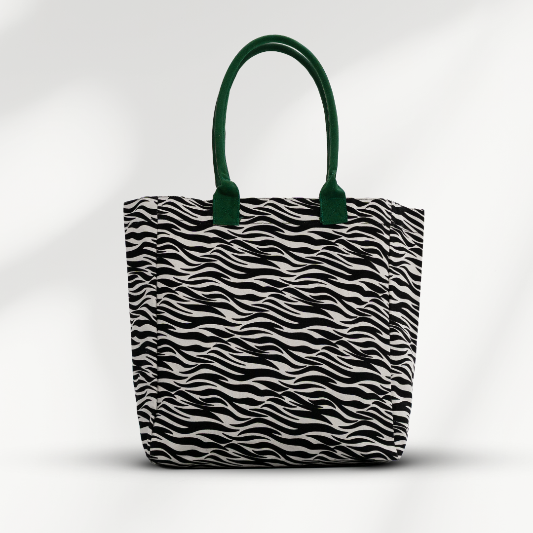 shopping Savan van canvas met zeebra print achterkant weergegeven voor dagelijks gebruik