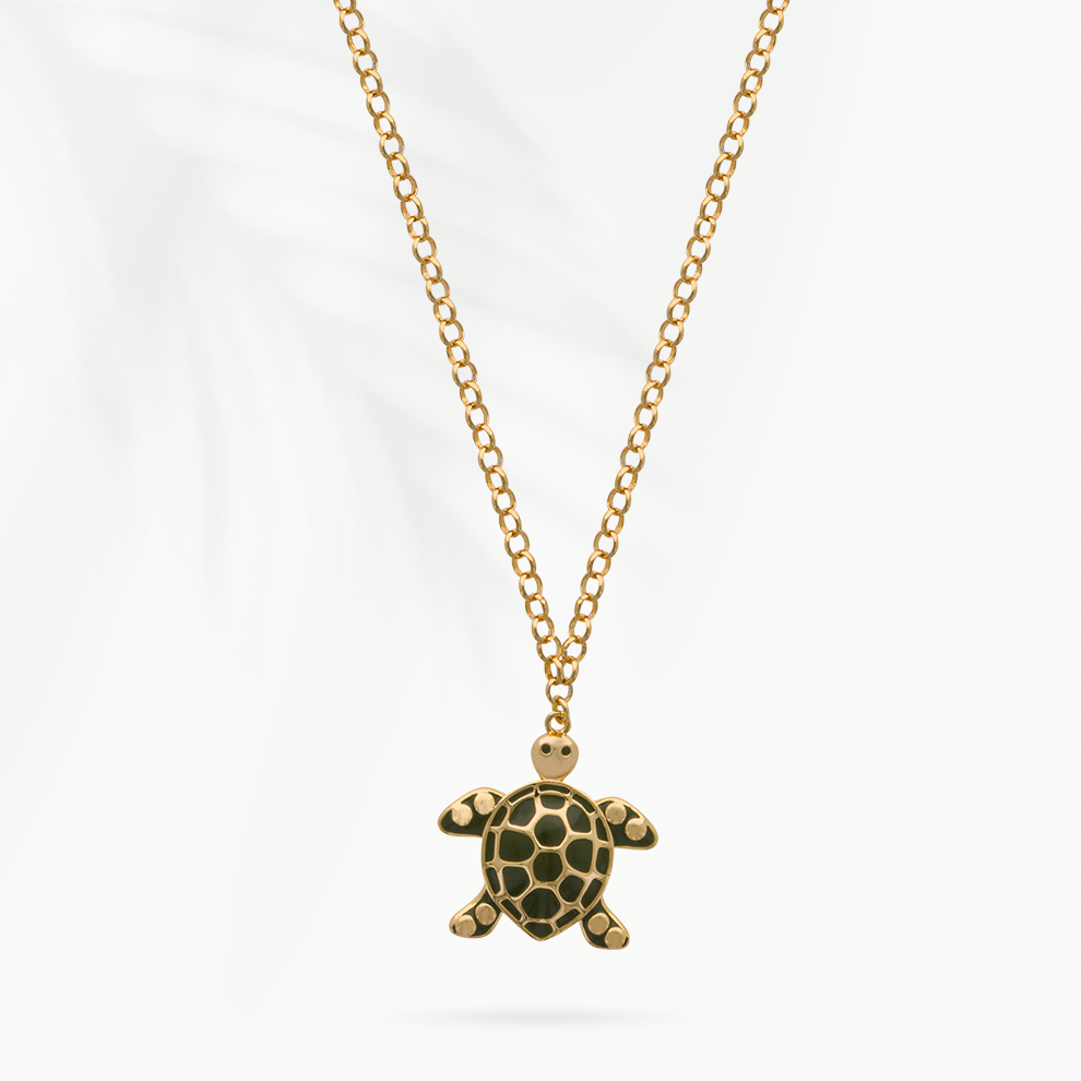 Solena Turtle Shell dames ketting met 18k vergulde schildpad hanger volledig zichtbaar
